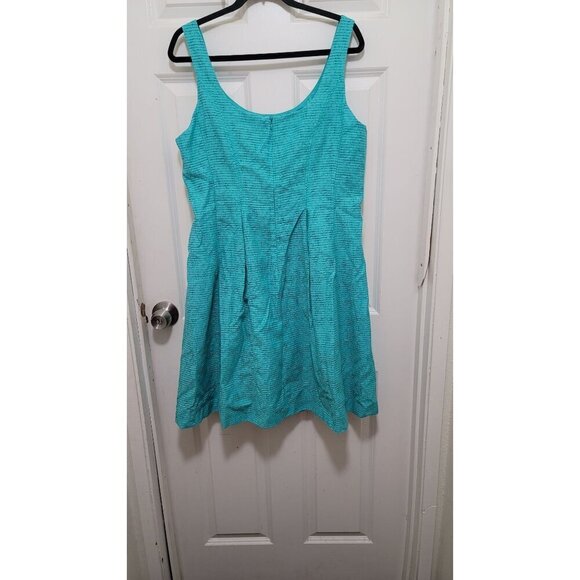 NIne West Sleeveless Aqua Textured Fit & Flare Dress With Pleated Detail - 14 - Picture 3 of 11
